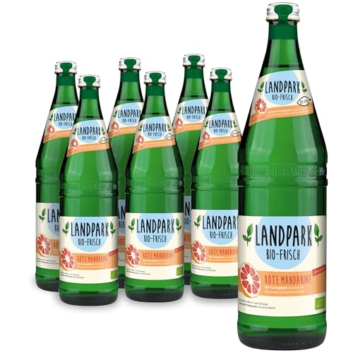 Landpark Bio-Erfrischungsgetränk Rote Mandarine, 12 x 0,75 L in der Glasflasche | ohne Zucker und Süßungsmittel | mit Kohlensäure | Wasser mit Geschmack | Ideal auch für Kinder und Diabetiker von Landpark