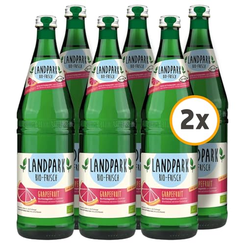 Landpark Bio-Erfrischungsgetränk Grapefruit, 12 x 0,75 L in der Glasflasche | ohne Zucker und Süßungsmittel | mit Kohlensäure | Wasser mit Geschmack | Ideal auch für Kinder und Diabetiker von Landpark