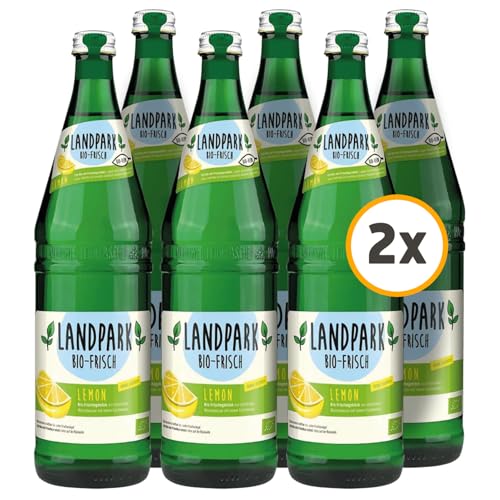 Landpark Bio-Erfrischungsgetränk Lemon, 12 x 0,75 L in der Glasflasche | ohne Zucker und Süßungsmittel | mit Kohlensäure | Wasser mit Geschmack | Ideal auch für Kinder und Diabetiker von Landpark