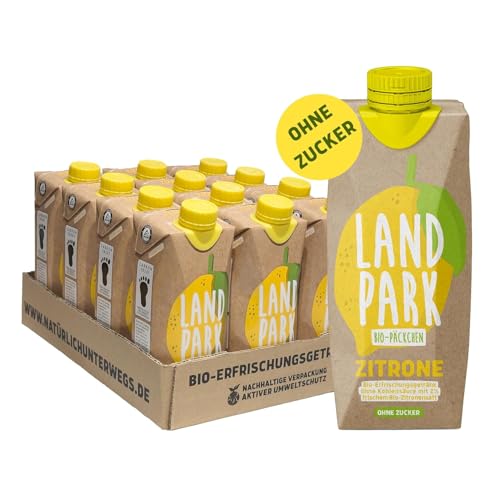 Landpark Bio-Erfrischungsgetränk Lemon, 36 x 0,5 L im Tetra Pak | aus Bio-Quelle mit Zitronengeschmack | ohne Zucker | ohne Kohlensäure | Pfandfrei von Landpark