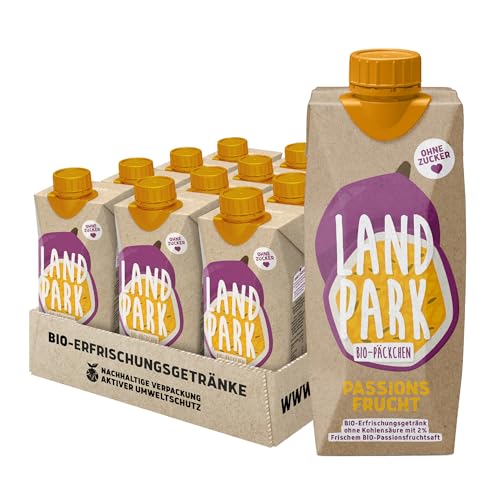 Landpark Bio-Erfrischungsgetränk Passionsfrucht (12er Pack) - Ohne Zucker und Süssungsmittel - Wasser mit Geschmack und Bio-Fruchtaroma von Landpark