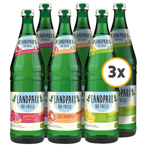 Landpark Bio-Erfrischungsgetränk Probierpaket 18 x 0,75 L in der Glasflasche | ohne Zucker und Süßungsmittel | mit Kohlensäure | Wasser mit Geschmack | Ideal auch für Kinder und Diabetiker von Landpark