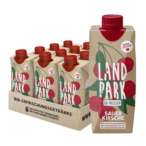 Landpark Bio-Erfrischungsgetränk Sauerkirsche (12er Pack) - Ohne Zucker und Süssungsmittel - Wasser mit Geschmack und Bio-Fruchtaroma von Landpark