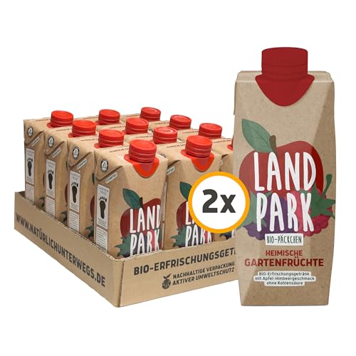 Landpark Bio-Erfrischungsgetränk heimische Gartenfrüchte, 24 x 0,5 L im Tetra Pak | Apfel- Himbeergeschmack | ohne Kohlensäure | To Go | Wasser mit Geschmack | pfandfrei von Landpark