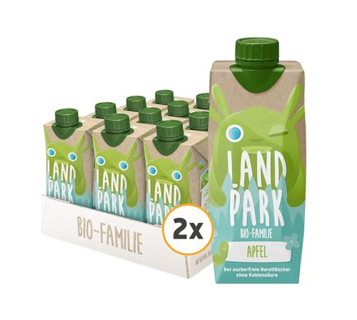 Landpark Bio-Familie Apfel, 24x0,5l I Kindergetränk ohne Zucker und Süßungsmittel I Ab 1 Jahr geeignet I natürliches Mineralwasser mit Bio-Apfel Fruchtaroma I Wasser mit Geschmack von Landpark