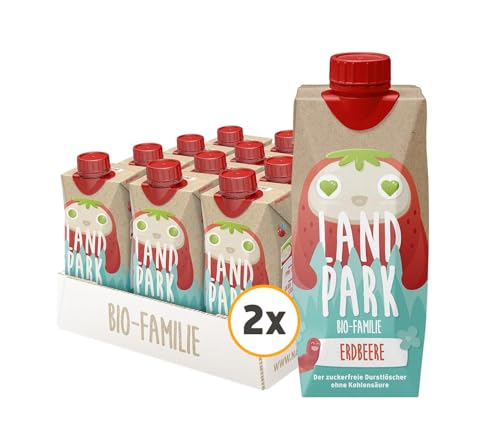 Landpark Bio-Familie Erdbeere, 24x0,5l I Kindergetränk ohne Zucker und Süßungsmittel I Ab 1 Jahr geeignet I natürliches Mineralwasser mit Bio-Erdbeere Fruchtaroma I Wasser mit Geschmack von Landpark