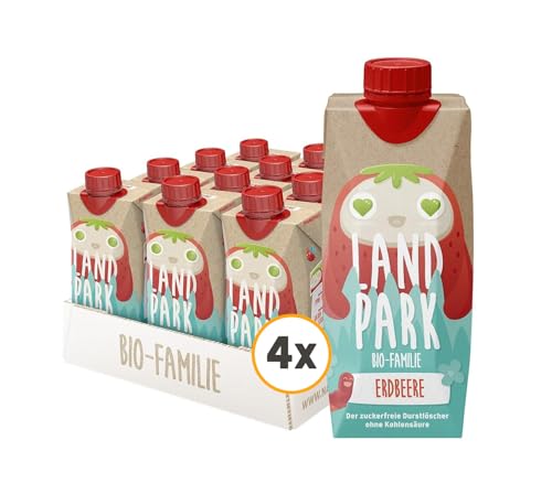 Landpark Bio-Familie Erdbeere, 48x0,5l I Kindergetränk ohne Zucker und Süßungsmittel I Ab 1 Jahr geeignet I natürliches Mineralwasser mit Bio-Erdbeere Fruchtaroma I Wasser mit Geschmack von Landpark