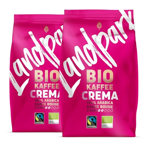 Landpark Bio Kaffee Crema 500g (2er Pack) - 100% Arabica Kaffeebohnen - Medium Roast - Säurearmer Bohnenkaffee - Fair Trade gehandelt von Landpark