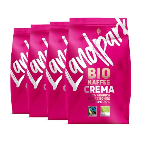 Landpark Bio Kaffee Crema 500g (4er Pack) - 100% Arabica Kaffeebohnen - Medium Roast - Säurearmer Bohnenkaffee - Fair Trade gehandelt von Landpark