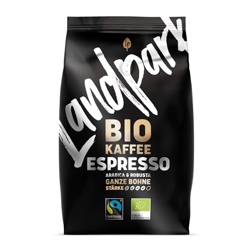 Landpark Bio Kaffee Espresso 500g (1er Pack) - Arabica & Robusta Kaffeebohnen - Medium Roast - Säurearmer Bohnenkaffee - Fair Trade gehandelt von Landpark