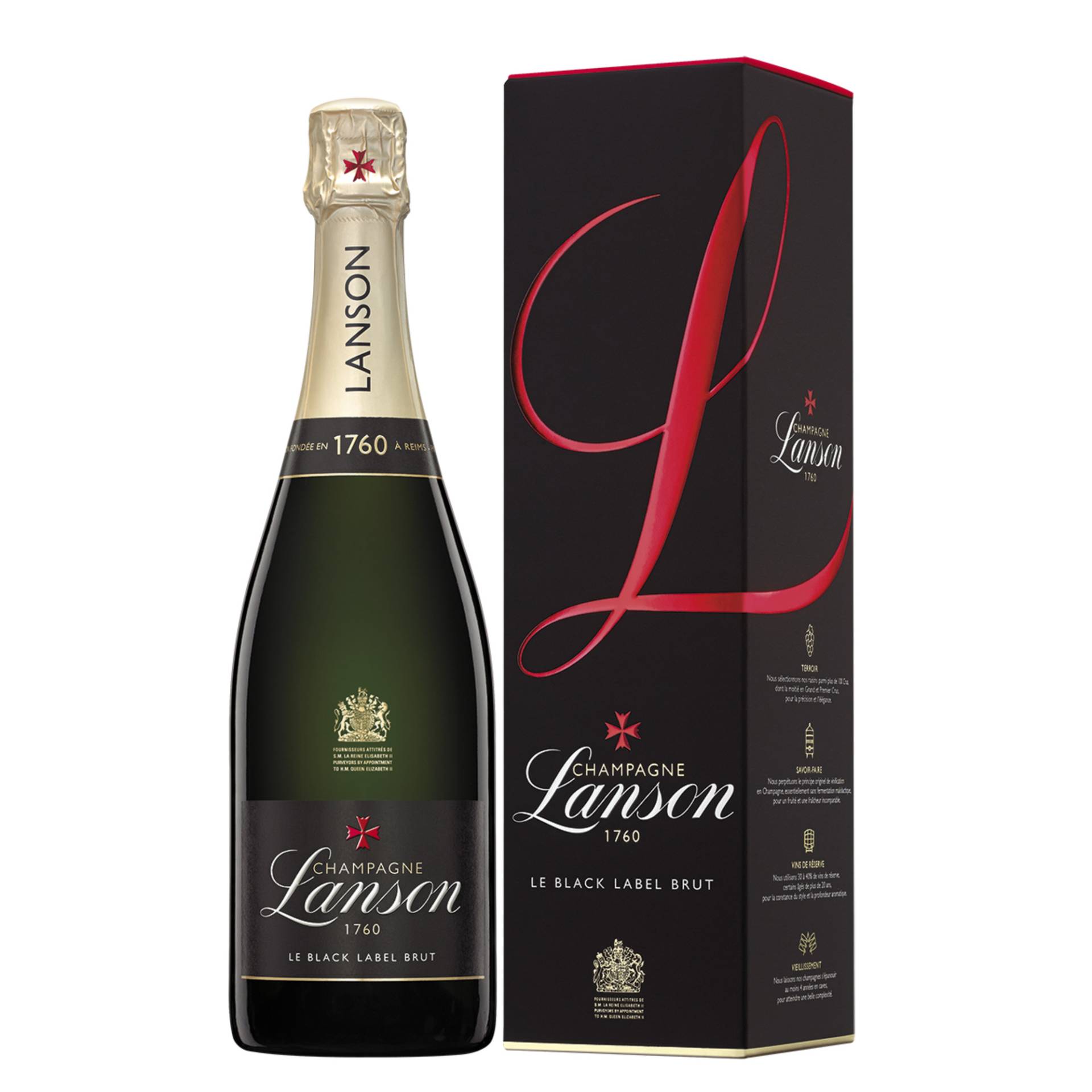 Champagne Lanson Black Label, Brut, Champagne AC, Geschenketui, Champagne, Schaumwein von Lanson International Diffusion, 66 Rue de Courlancy CS20017, 51100 Reims, France