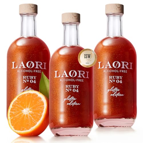 Laori Alkoholfreier Glitzer Spritz 3x500 ml | Alkoholfreier Aperitif mit Glitzer ohne künstliche Aromen | Pflanzliche Farbstoffe | Perfekt für Spritz | Geschmack von Orange+Grapefruit | Nur 65 kcal von Laori