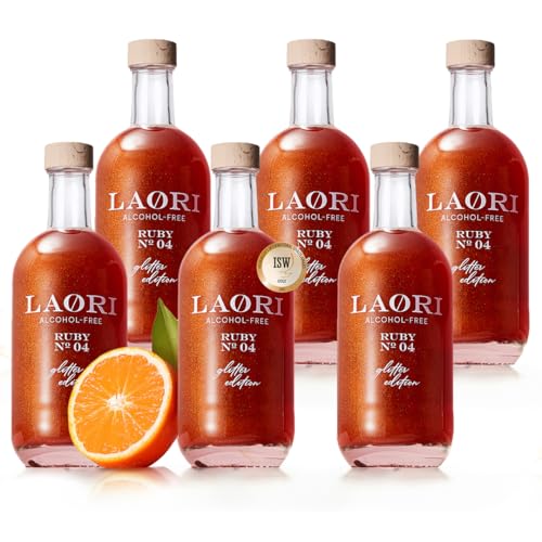 Laori Alkoholfreier Glitzer Spritz 6x500 ml | Alkoholfreier Aperitif mit Glitzer ohne künstliche Aromen | Pflanzliche Farbstoffe | Perfekt für Spritz | Geschmack von Orange+Grapefruit | Nur 65 kcal von Laori