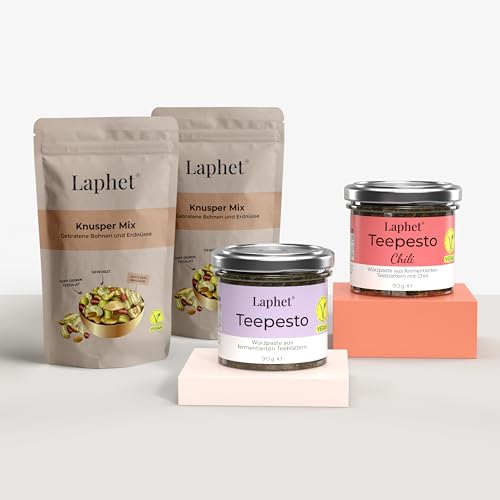 Laphet Fermentierte Teeblätter Salat Set – Entdeckerset, Geschenkset, Teepesto mit Toppings, Salatdressing, Probierset, Fertigmischung für authentischen burmesischen Teesalat, knusprige und umami von Laphet