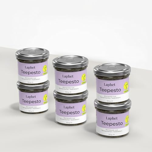 Laphet Teepesto 6 x 90g - Fermentierte Teeblätter, Vegan und Glutenfrei, Teesalat-Dressing, Pesto, Pasta-Sauce mit fermentiertem Tee, Vegetarische Nudel-Soße, Grünes Pesto von Laphet