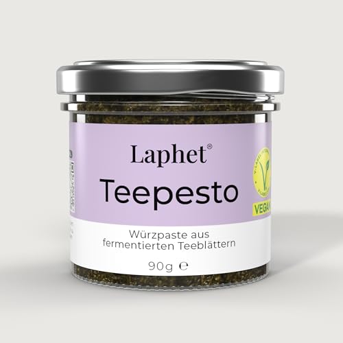 Laphet Teepesto - Fermentierte Teeblätter, Vegan und Glutenfrei, Teesalat-Dressing, Pesto, Pasta-Sauce mit fermentiertem Tee, Vegetarische Nudel-Soße, Grünes Pesto (90g) (Mild) von Laphet