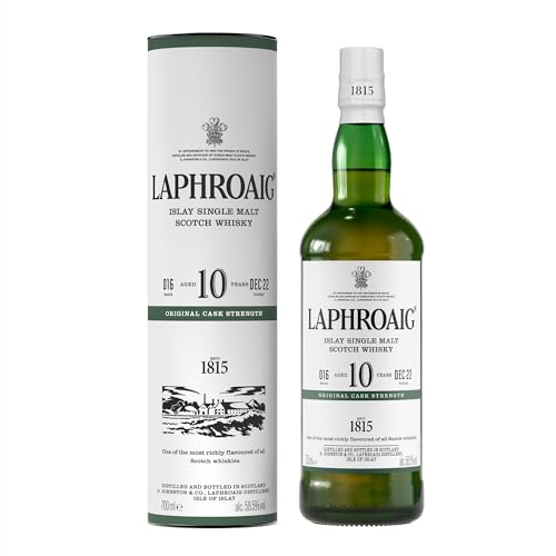 Laphroaig 10 Jahre Cask Strength Batch 16 – Islay Single Malt Scotch Whisky – mit Geschenkverpackung – einzigartig kräftiger Geschmack – 58,5% vol – 700 ml von Laphroaig