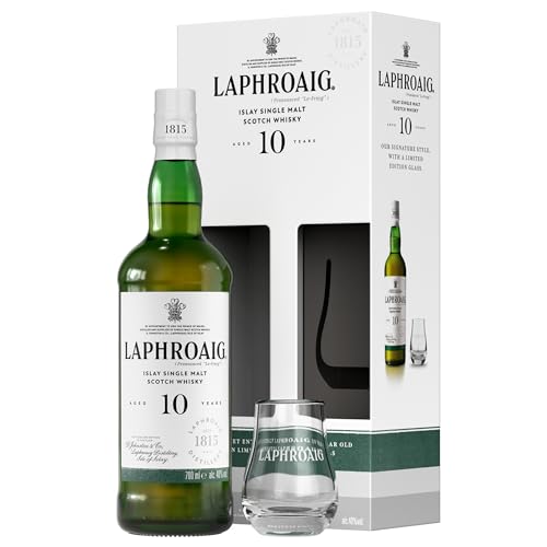 Laphroaig 10 Jahre Geschenkset mit Nosing Glas – Islay Single Malt Scotch Whisky – einzigartig rauchig-torfiger Geschmack – 700ml – 40 Prozent Vol von Laphroaig