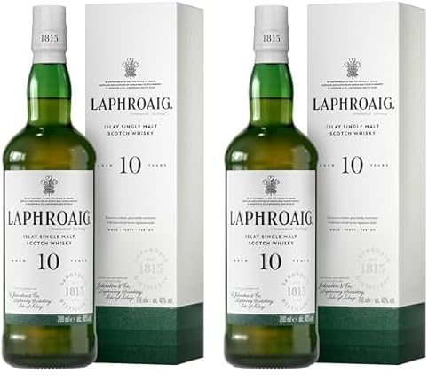 Laphroaig 10 Jahre | Islay Single Malt Scotch Whisky | einzigartig rauchig-torfiger Geschmack, 40% vol, 700 ml (Die Geschenkverpackung kann variieren) (Packung mit 2) von Laphroaig