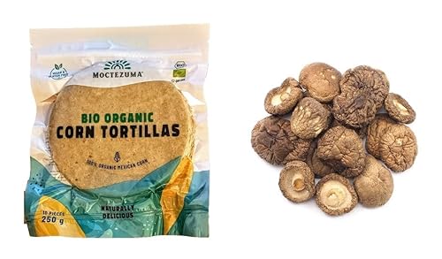 Tortillas mit Nixtamal, ca. 10 Stück, 250 g & getrocknete Shiitake-Pilze, essbare Linse (Shii-ta-ke) (Lentinus edodes), 50 g von LaProve