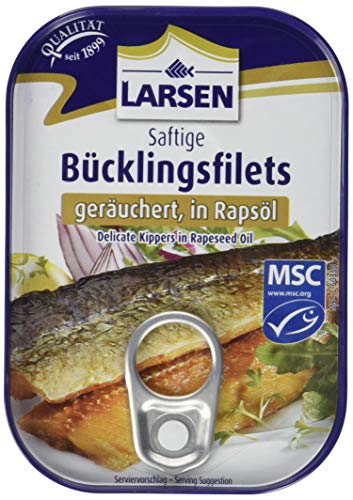 Larsen Geräucherte Bücklingsfilets, in Rapsöl, 12er Pack (12 x 110 g) von Larsen