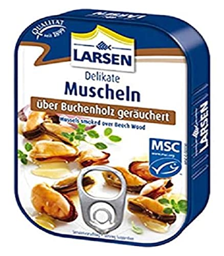 Larsen MSC Muscheln Buchenholz Geraeuchert, 110 g (Packung mit 6) von Larsen