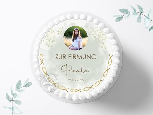 Tortenaufleger zur Firmung mit Wunschname & Datum personalisierbar, ⌀20cm Zuckerbild, Deko für Kuchen, Foto für Torten, Fondant 0014FM von Laserstuebchen