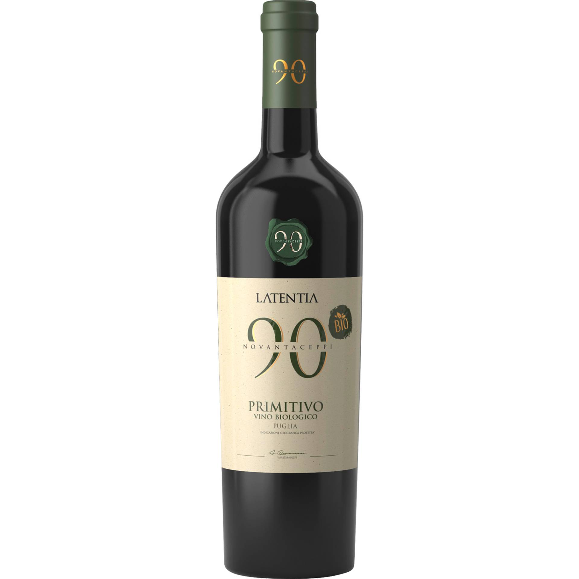 Novantaceppi Primitivo BIO, Puglia IGP, Apulien, 2022, Rotwein von Latentia Winery SPA, 74014 Laterza - Italia