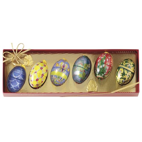 Lauensteiner Mini-Fabergé-Eier im Klarsichtpräsent mit 6 großen Schokoeiern für Ostern, 120g, ohne Alkohol, buntes, hochwertiges Design | Ostergeschenk für Männer oder Frauen | Osterschokolade von Lauenstein Confiserie