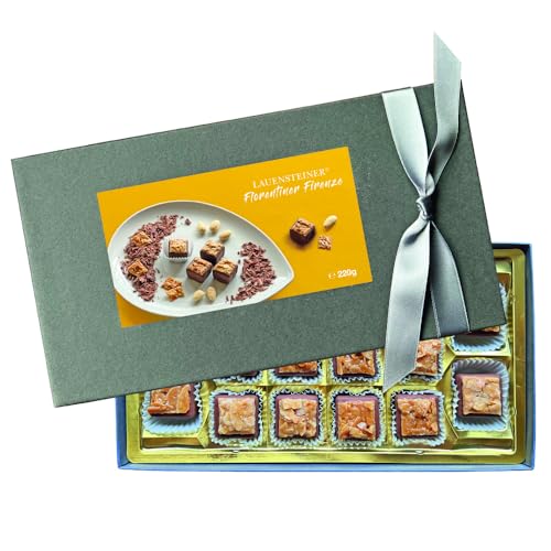 Lauensteiner Florentiner-Pralinen ohne Alkohol 220g, 16 handgemachte, Florentiner-Praline in eleganter Geschenkbox - Haselnuss-Nougat Pralinen - Geschenk für Männer oder Frauen von Lauenstein Confiserie