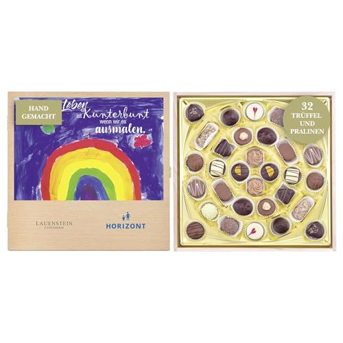 Lauensteiner Schatzkästchen Regenbogen | 400g Trüffel und Pralinen | 32 Pralinen ohne Alkohol | Besonderes Geschenk von Lauenstein Confiserie