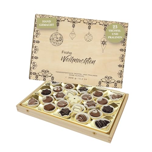 Lauensteiner Weihnachts-Schatzkästchen | 295g handgefertigte Trüffel und Pralinen | 10-fach sortiert, ohne Alkohol | Im edlen Buchenholz-Kästchen - Geschenk für Freunde und Familie von Lauenstein Confiserie