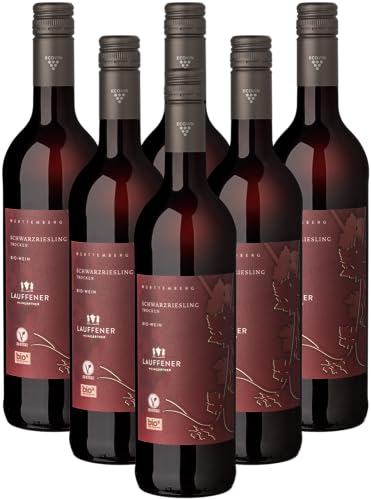 LAUFFENER WEINGÄRTNER - 2022 Lauffener Bio Schwarzriesling Trocken Ecovin Vegan | Ein Rotwein, der durch seine vollfruchtigen, fast rauchigen Aromen besticht. | Inhalt: 6 x 0.75 l und 13,5% vol. von Lauffener Weingärtner