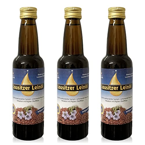 3 x Lausitzer Leinöl (kaltgepresstes Leinöl), 3x 100ml von Lausitzer Ölmühle