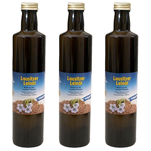 3 x Lausitzer Leinöl (kaltgepresstes Leinöl), 3x 500ml von Lausitzer Ölmühle