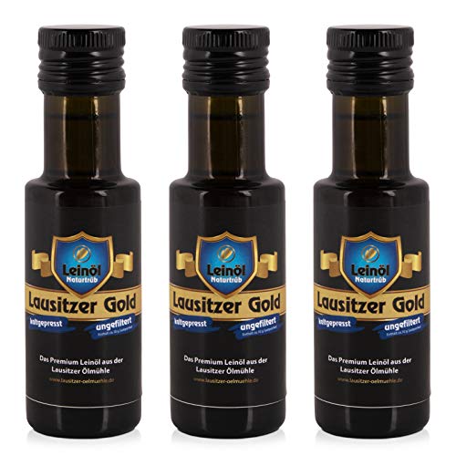 3 x Lausitzer Leinöl - Lausitzer Gold (kaltgepresstes ungefiltertes Premium Leinöl), 3x 105ml von Lausitzer Ölmühle