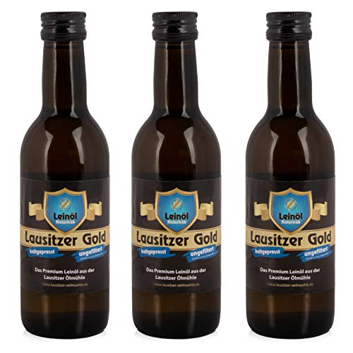 3 x Lausitzer Leinöl - Lausitzer Gold (kaltgepresstes ungefiltertes Premium Leinöl), 3x 250ml von Lausitzer Ölmühle