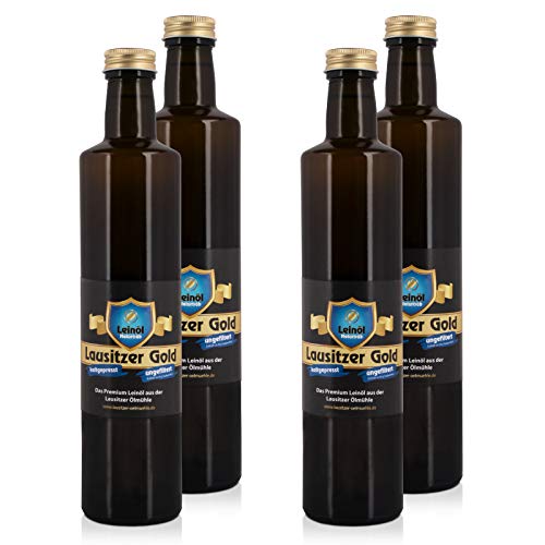 4 x Lausitzer Leinöl - Lausitzer Gold (kaltgepresstes ungefiltertes Premium Leinöl), 4x 500ml von Lausitzer Ölmühle