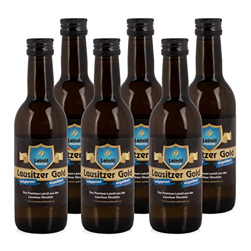 6 x Lausitzer Leinöl - Lausitzer Gold (kaltgepresstes ungefiltertes Premium Leinöl), 6x 250ml von Lausitzer Ölmühle