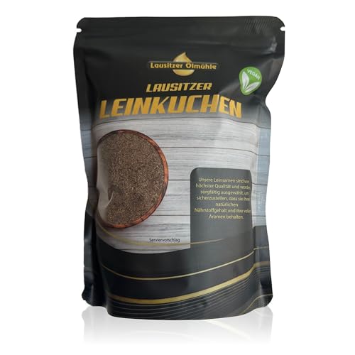 Lausitzer Leinkuchen, gemahlen, mit Lignan (Leinmehl, Leinöl Kuchen, Leinkuchenmehl), 500g, Omega-3, Low Carb, Glutenfrei, Vegan, High Protein, Diät, Mehl Ersatz, Ballaststoffe von Lausitzer Ölmühle