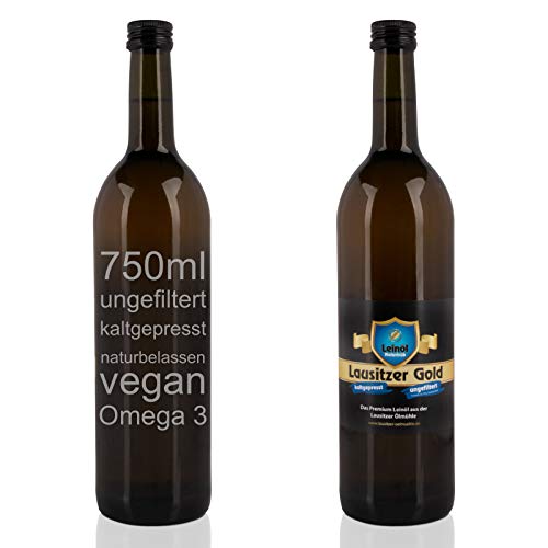 Lausitzer Leinöl - Lausitzer Gold (kaltgepresst ungefiltert Omega 3 Öl kaltgepreßtes Premium Leinöl), 750ml von Lausitzer Ölmühle