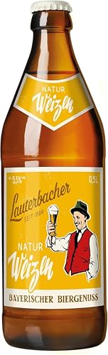 Lauterbacher Natur Weizen 0,5l - Bayerisches, naturtrübes Weizenbier, traditionelles Hefeweizen (12 x 0,5l) von Lauterbacher