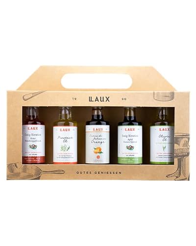 LAUX Essig Öl Geschenkbox 5 x 40ml - 5 Sorten im Set: Provence-Öl, Olivenöl, Essig & Crema di Balsamico - Für Salate & Herzhafte Gerichte - Ostern von Laux