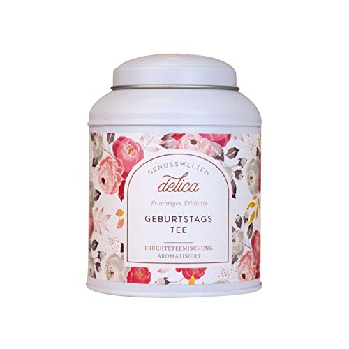 LAUX Geburtstags Tee – Früchtetee mit Apfel, Hagebutten & roten Zuckerherzen – 100g Teedose von Laux