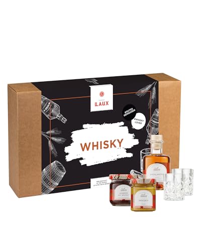 LAUX Whisky Set - Geschenkbox mit 3 Premium Whisky-Spezialitäten & 2 Whisky-Gläsern - Erlesene Zutaten - Geschenke für Männer - Weihnachtsgeschenke von Laux