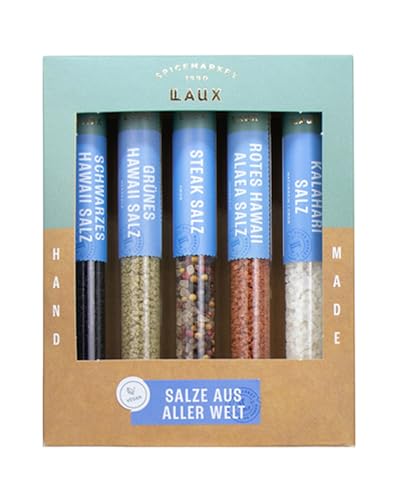 Laux Salze Aus Aller Welt Geschenkbox - 5 Gourmet Salz Gewürze - Hochwertiges Salat & Grill Zubehör - Ausgefallene Geschenke für Männer & Frauen von Laux