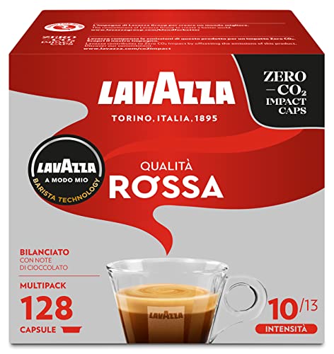 Lavazza A Modo Mio Qualità Rossa, 128 Kaffeekapseln, für einen Espresso mit Noten von Schokolade und getrockneten Früchten, Arabica und Robusta, Intensität 10/13, mittlere Röstung, 8 Packungen mit je von Lavazza