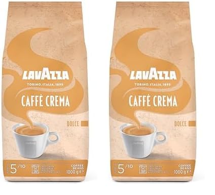 Lavazza, Caffè Crema Dolce, Arabica und Robusta Kaffeebohnen, Ideal für Espressomaschinen, mit Aromanoten von Trockenfrüchten, Nussiger Geschmack, Intensität 5/10, Mittlere Röstung, 1 kg Packung von Lavazza