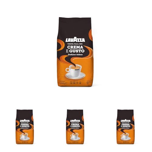 Lavazza, Crema e Gusto Tradizione Italiana, Geröstete Kaffeebohnen, mit Würzigen Aromatischen Noten, Ideal für einen Espresso, Arabica und Robusta Kaffeebohnen, 1 kg Packung (Packung mit 4) von Lavazza