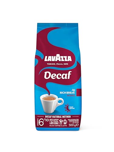 Lavazza, Decaf „My Rich Break“ Intenso, Entkoffeinierte Kaffeebohnen, Ideal für Cappuccino, mit Aroma Noten von Tabak und Holz, Arabica und Robusta, Intensität 6/10, Mittel-Dunkel Röstgrad, 500 g von Lavazza